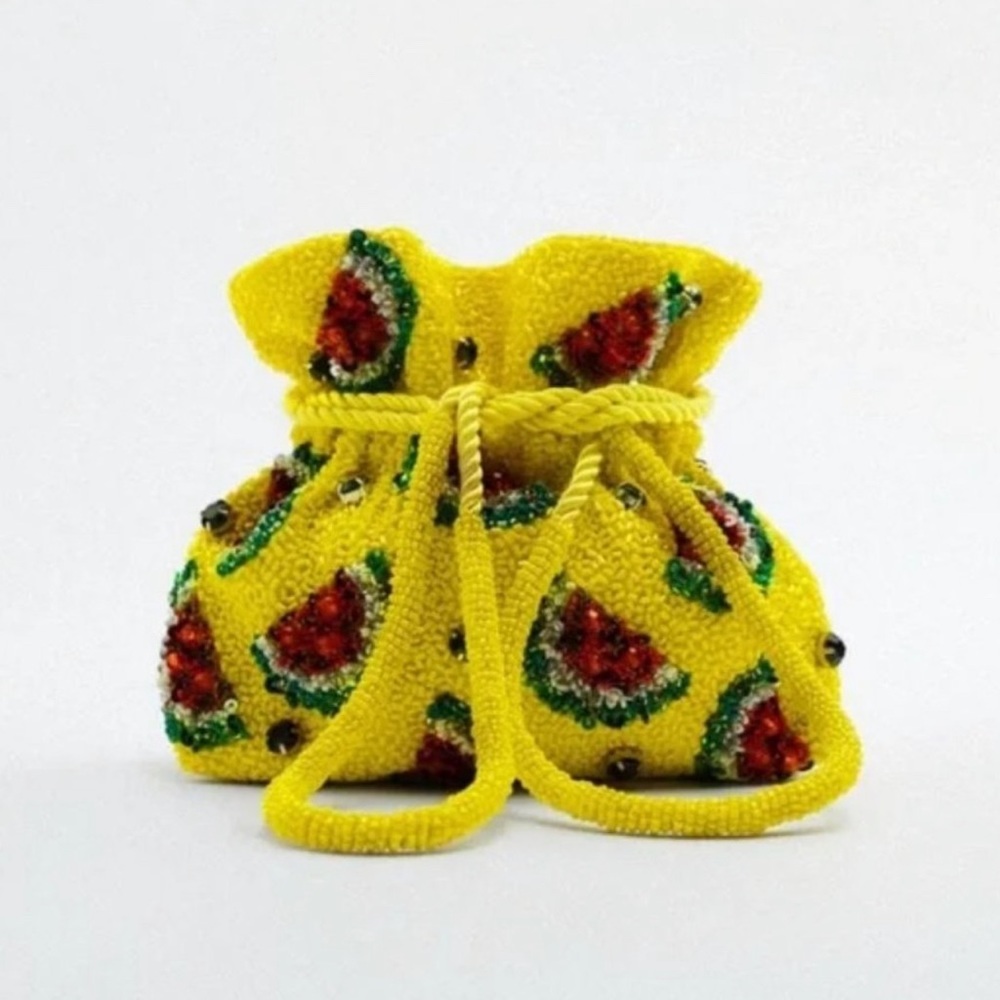 ZARA Beaded Bucket Bag yellow - Picture 1 of 4